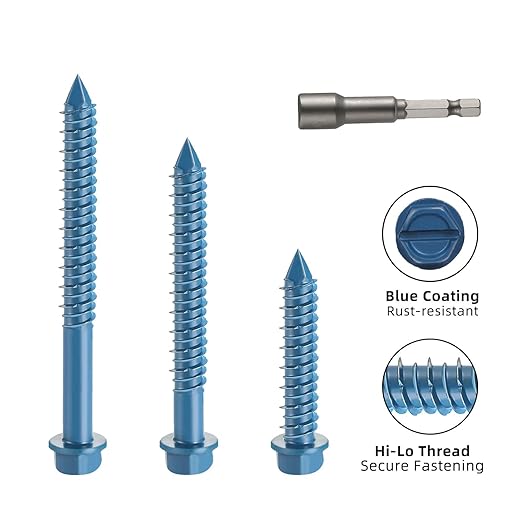 1/4" x 4" Concrete Screws, 50 PCS Blue Hex Washer Head Concrete Screws Anchor Kit for Masonry, Cement, Block, Brick or Stucco