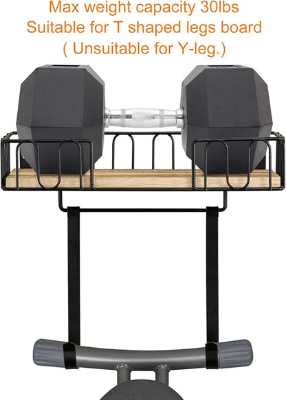 TJ.MOREE Ironing Board Hanger Metal Wall Mount Iron and Ironing Board Holder, Laundry Room Decor and Storage with Large Storage Black Wooden Base Basket and Removable Hooks
