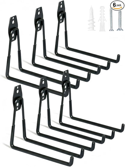 WMK 7.3'' Heavy Duty Garage Hooks, 6 Pack Wall Mount Garage Storage Hooks for Hanging Bike, Ladder, Tools - 100LB Load Capacity, Triple-Welded, PVC Coated (Black)