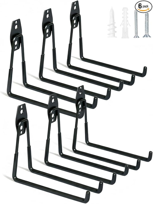 WMK 7.3'' Heavy Duty Garage Hooks, 6 Pack Wall Mount Garage Storage Hooks for Hanging Bike, Ladder, Tools - 100LB Load Capacity, Triple-Welded, PVC Coated (Black)