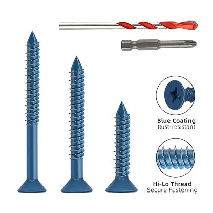 1/4" x 2-1/2" Concrete Screws, 50 PCS Blue Flat Head Concrete Screws Anchor Kit for Masonry, Cement, Block, Brick or Stucco