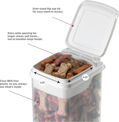Buddeez Pet Treat Container for Dogs and Cats - 3.5 Quart Flip Top Storage Bin - Bites And Bones Design - Airtight Food Holder