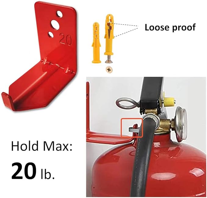 QMARK 4 Pack of Fire Extinguisher Bracket, Wall Mount Hook, Fire Extinguisher Mount up to 20 lbs, Hanger for Universal Extinguishers (Hook, 20 LB)
