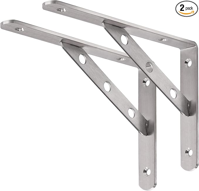 YUMORE Stainless Steel Shelf Bracket 8", Heavy Duty Solid Shelf Support, Right Angle DIY L Bracket, Max Load: 220 lb, Pack of 2