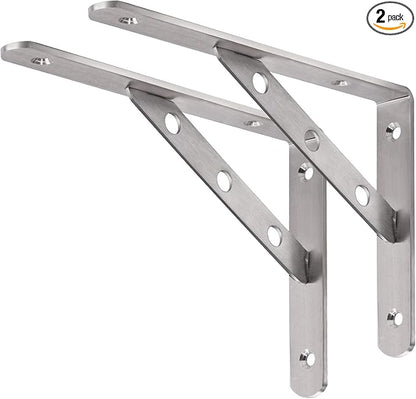 YUMORE Stainless Steel Shelf Bracket 8", Heavy Duty Solid Shelf Support, Right Angle DIY L Bracket, Max Load: 220 lb, Pack of 2