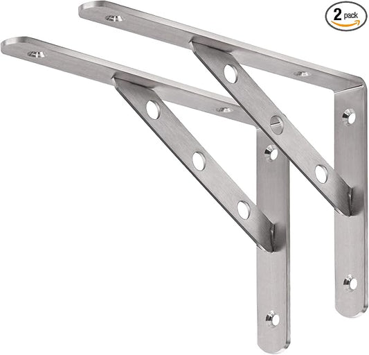 YUMORE Stainless Steel Shelf Bracket 8", Heavy Duty Solid Shelf Support, Right Angle DIY L Bracket, Max Load: 220 lb, Pack of 2