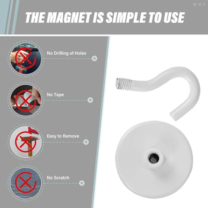 Neosmuk Magnetic Hooks, Heavy Duty 130lb+ Strong Magnet Hook for Cruise Cabins, Cruise Ship Essentials for Hanging, Metal Wall Refrigerator Hangers (White, 10 Pack)