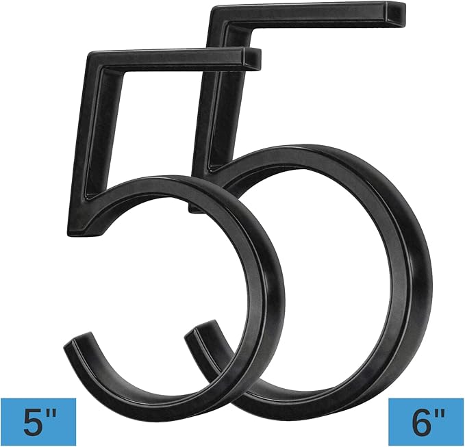 6" Stainless Steel Floating House Number 5, Metal Modern House Numbers, Mailbox Decor Number with Nail Kit, Coated Black, 911 Visibility Signage (Large 5)