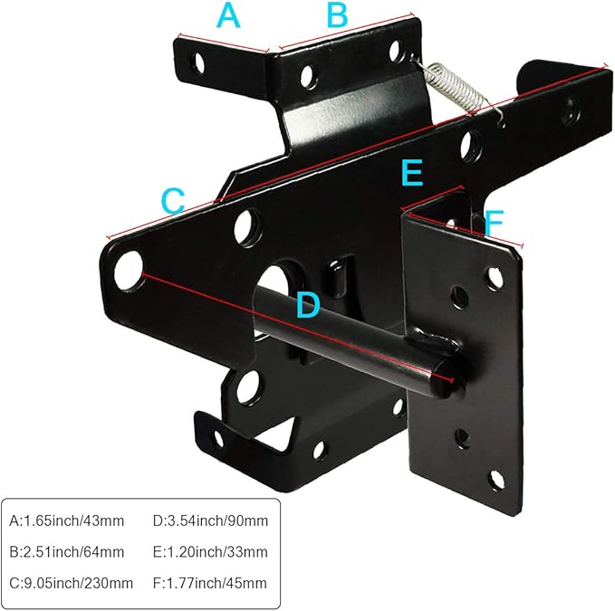 Self-Locking Gate Latch Heavy Duty Post Mount Automatic Gravity Lever Wood/PVC Fence Gate Lock with Fasteners Hardware,for Secure Pool |Yard | Garden, Steel,Black