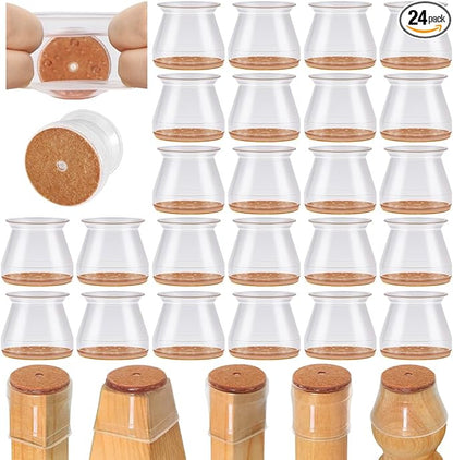 24 Pcs Chair Leg Floor Protectors for Hardwood Floors, Silicone Covers with Felt Pads, Furniture Leg Caps, Reduce Noise, Anti-Scratch, Fit (15/16" to 1-5/16")