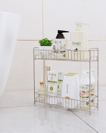 YQh 2-Tier Bathroom Storage Organizer Rack, Stainless Steel Shower Caddy, Counter and Vanity Shelf