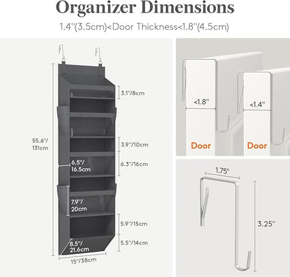 Lifewit 1 Pack Over the Door Organizer, Clear Window Hanging Storage with 4 Mesh Side Pockets, Anti Tilt 40 lbs Load Behind Door for Pantry, Nursery, Bathroom, Bedroom, Dorm, 5 Section, Gray