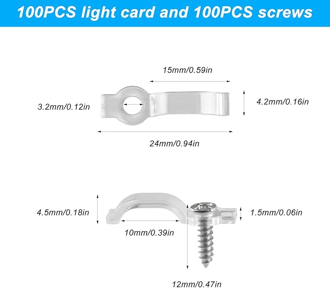 100 Pcs Strip Light Mounting Brackets, 10mm Outdoor LED Strip Light Mounting Clips, Led Light Strip Clips, One-Side Fixing Clips Brackets for 10mm Wide Waterproof Strip Lights, with 100 Screws