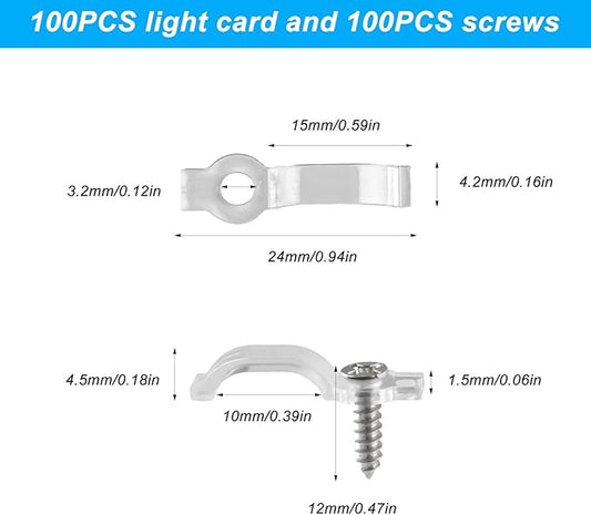 100 Pcs Strip Light Mounting Brackets, 10mm Outdoor LED Strip Light Mounting Clips, Led Light Strip Clips, One-Side Fixing Clips Brackets for 10mm Wide Waterproof Strip Lights, with 100 Screws