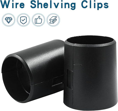 32Pcs (16 Pairs) Wire Shelf Clips, 1.5"(38.3mm Inner Diameter) Post Wire Shelving Shelf Lock Clips, Plastic Black Shelving Sleeves Replacements for Wire Shelving System