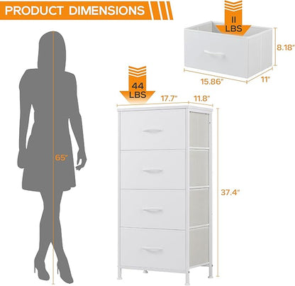 DUMOS Dresser for Bedroom, 4 Storage Drawers, Tall Fabric Closet Chests Organizer Tower Furniture with Wooden Top Metal Frame for Clothes, Living Room, Hallway, Entryway
