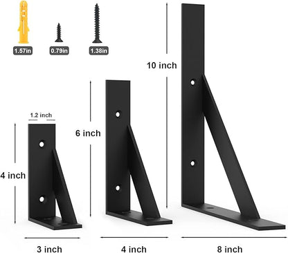 SOGAL 8 inches x 10 inches Heavy Duty Shelf Brackets,Black Shelf Bracket,Shelf Support Angle Brackets for Shelves, L Brackets Floating Shelf Brackets 4Pack