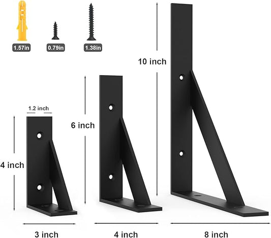 SOGAL 8 inches x 10 inches Heavy Duty Shelf Brackets,Black Shelf Bracket,Shelf Support Angle Brackets for Shelves, L Brackets Floating Shelf Brackets 4Pack