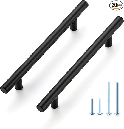 JOY DECOR 30 Pack 7-3/8 Inch Cabinet Pulls Kitchen Cabinet Handles with 5 Inch Hole Center Matte Black Cabinet Hardware Stainless Steel Kitchen Drawer Pulls for Cabinets Cupboard, 128mm Hole Centers