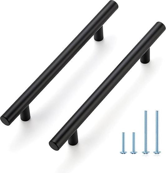 JOY DECOR 45 Pack 7-3/8 Inch Cabinet Pulls Kitchen Cabinet Handles with 5 Inch Hole Center Matte Black Cabinet Hardware Stainless Steel Kitchen Drawer Pulls for Cabinets Cupboard, 128mm Hole Centers