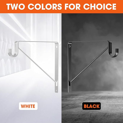 Pisman Closet Rod Bracket Heavy Duty,Shelf Bracket with Rod Holder- Black Closet Rod Support & Closet Shelf and Rod Bracket for Storage, 10 Inch 4pcs
