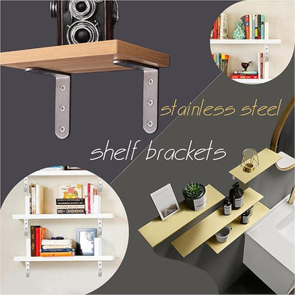 10 Pack L Bracket Corner Braces 4 Inch Stainless Steel Heavy Duty Shelf Bracket for Wood Shelves, Wall Hanging Support 90 Degree Joint Right Angle Brackets with Screws