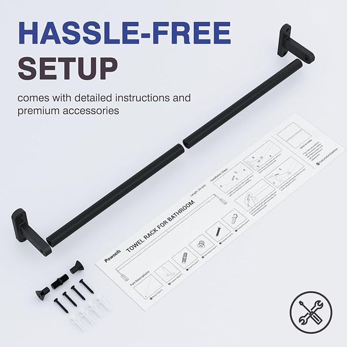 Matte Black Towel Rack for Bathroom - 24" Rustproof Towel Holder, Sturdy Towel Bar Wall Mounted, Space-Saving Towel Hanger, Bathroom Accessories, Home Decor, Apparment Essentials