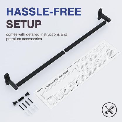 Matte Black Towel Rack for Bathroom - 24" Rustproof Towel Holder, Sturdy Towel Bar Wall Mounted, Space-Saving Towel Hanger, Bathroom Accessories, Home Decor, Apparment Essentials