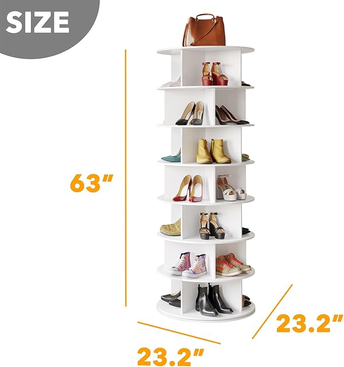 SpaceAid Cross Style 7-Tier Rotating Shoe Organizer, Spinning Shoe Rack Tower, 360 Display Lazy Susan Storage, Handbag Rotate Tower Closet Organization (Modern Style, White)