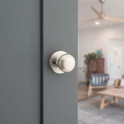 Kwikset Cove Interior Passage Door Knob, Handle For Closet and Hallway Doors, Non-Locking Doorknob in Satin Nickel, with Microban Protection