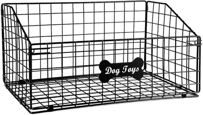 Geyecete Toy box for dogs large Dog Toy organizer Pet wire folding basket DOG TOY container dog toy box-Chew-Proof Dog Food Toy Storage-Black