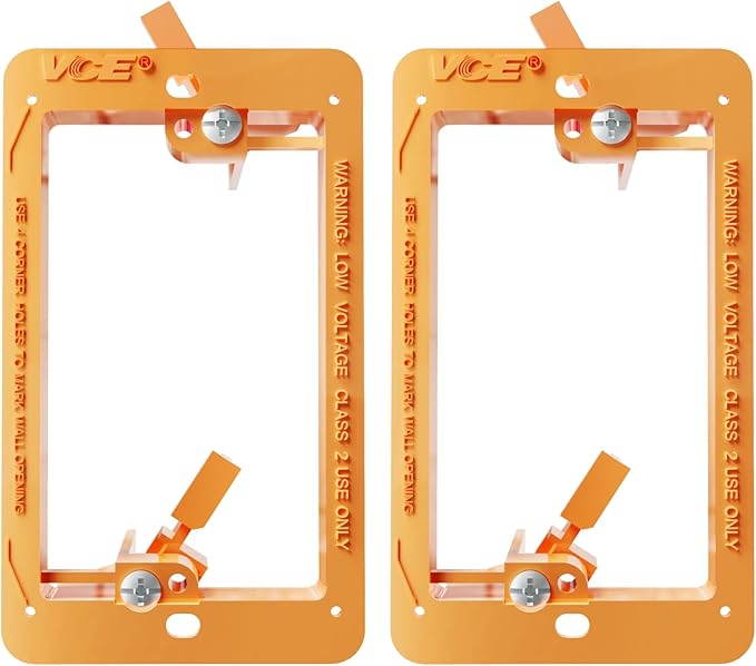 VCE Low Voltage Mounting Bracket 2 Pack, Flush Low Voltage Box for Single Gang Wall Plate, Telephone Wires, Network Cables, HDMI, Coaxial, Speaker Cables, Orange