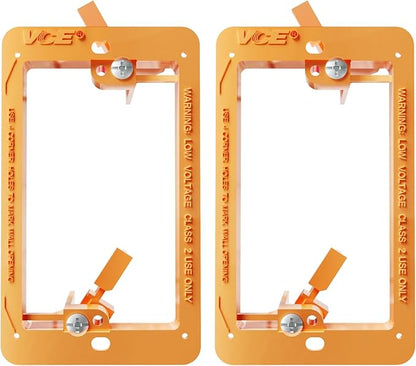 VCE Low Voltage Mounting Bracket 2 Pack, Flush Low Voltage Box for Single Gang Wall Plate, Telephone Wires, Network Cables, HDMI, Coaxial, Speaker Cables, Orange