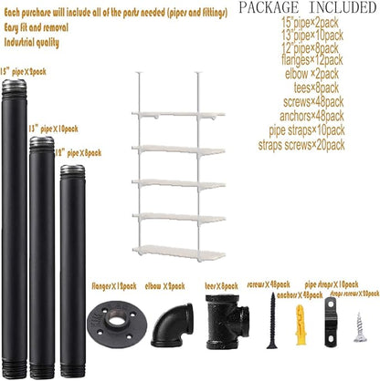 5 tier Industrial Wall Mount Iron Pipe Shelf Shelving Bracket Vintage Retro Ceiling Hung shelf DIY Open Bookshelf Storage for office Room Kitchen (2PcsX5Tier,70" Tall,12"deep,Hardware Only)