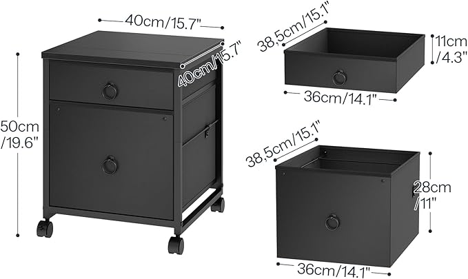 HOOBRO File Cabinet, 2-Drawer Vertical Mobile Office Cabinet, Rolling Printer Stand, for A4/Letter Size Files, Nonwovens Drawer, for Home Office, Black BB21WJ01