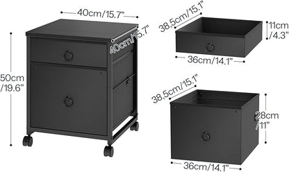 HOOBRO File Cabinet, 2-Drawer Vertical Mobile Office Cabinet, Rolling Printer Stand, for A4/Letter Size Files, Nonwovens Drawer, for Home Office, Black BB21WJ01