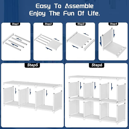 Mavivegue Book Shelf, 18 Cube Storage Organizer, DIY Bookcase, Metal Cube Bookshelf, Tall Book case for Bedroom, Living Room, Office, Closet Storage Organizer, Black Cubicle Storage Rack-White