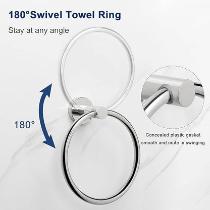 NearMoon Bath Towel Ring, Bathroom Hardware Accessories-Thicken Stainless Steel Hand Towel Holder for Bathroom, Modern Round Towel Hanger Wall Mounted (Chrome, 5 Pack)