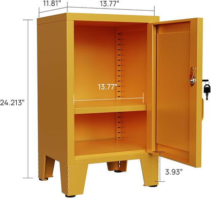 ALBAD Metal Nightstand with Lockable Cabinet, Compact Mini Locker Bedside Table for Kids & Adults, Modern Steel Side Table for Bedroom, Dorm, or Living Room (Yellow)