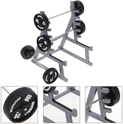 ibasenice Miniature Squat Rack Pen Holder with Barbell Pen, Dollhouse Gym Furniture, Office Desk Decor, Black Plastic, 6.29x4.72x3.93 Inches, Set of 4 for Home, Office, Car