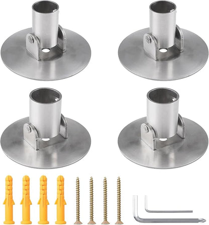 Adjustable Shower Curtain Rod Bracket, 4Pcs Different Sizes Titanium Steel Single Swivel Flange Heavy Duty Closet Rod Holder with Screws (Silver, Inner Dia. 22mm & 26mm)
