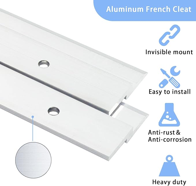 41'' French Cleat - Thick - French Cleat Hanger - Heavy Duty Aluminum Z Hanger for Hanging Picture, Mirror, Shelf, Headboard, Panel or Whiteboard ( 1 Pair, Supports 150 lbs )
