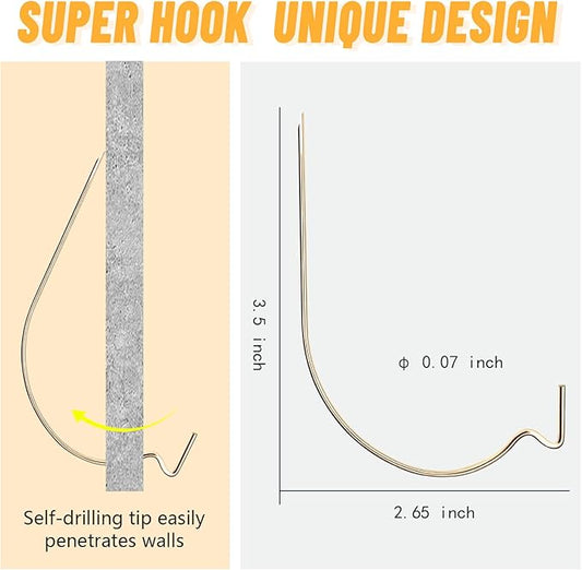 20pcs Aeneous Super Hook Picture Hangers and Office Pack, Drywall Hooks for Hanging Pictures, Wall Hooks, Picture Hangers, Picture Hanging Kit，Hang Art, Clock, Shelves, Mirrors
