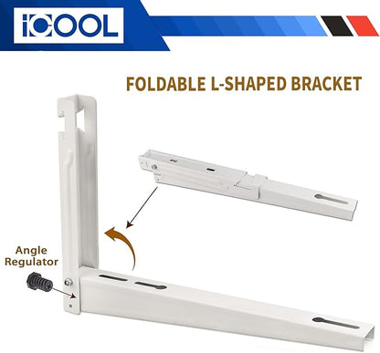 ICOOL Mini Split Wall Mounting Bracket for 9000-36000 BTU Universal Ductless Air Conditioners, Heat Pumps, Compressors & HVAC Systems, Outdoor Heavy Duty Foldable Wall Mount Condenser Bracket