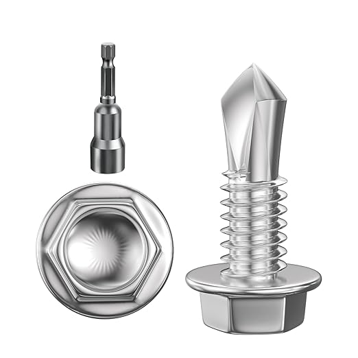 (350Pcs) #8×5/8" Hex Washer Head Self Drilling Screws, 410 Stainless Steel Metal SheetScrews，TEK Screws, Sheet Metal Self Tapping Screws