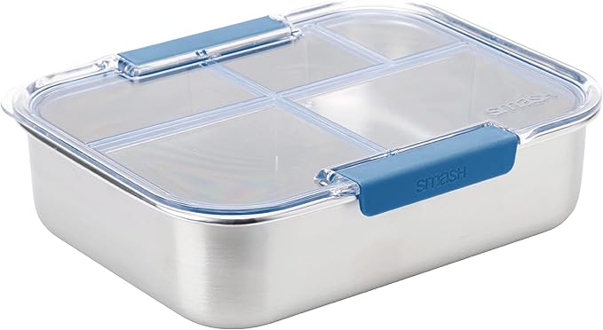 Smash Stainless Steel Bento Lunch Box, 5 Compartments, Blue, 47.3 fl oz