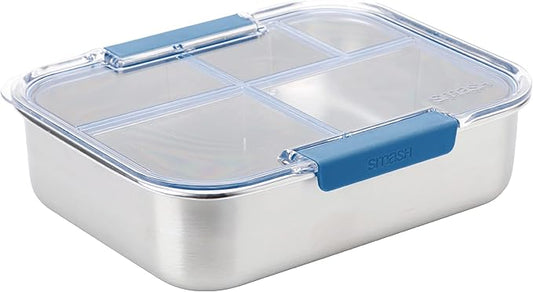 Smash Stainless Steel Bento Lunch Box, 5 Compartments, Blue, 47.3 fl oz