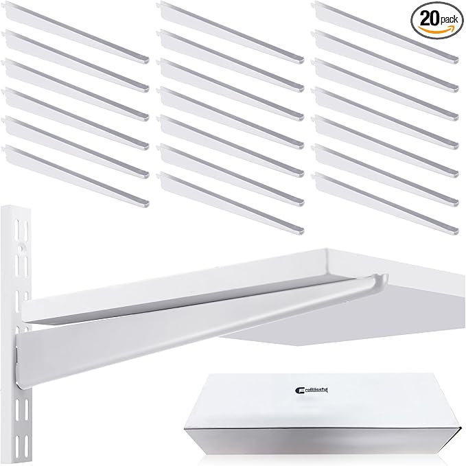 20 Pcs Adjustable Shelf Brackets for Double Track System Closet Organization Heavy Duty Wire Shelf Brackets (White,18.5inch)