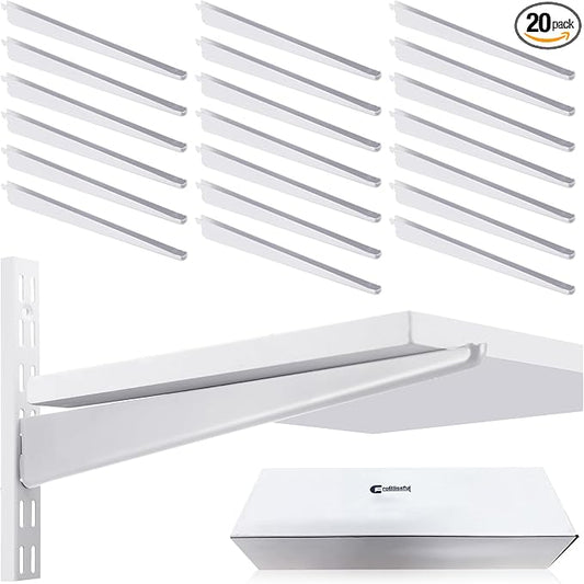 20 Pcs Adjustable Shelf Brackets for Double Track System Closet Organization Heavy Duty Wire Shelf Brackets (White,18.5inch)