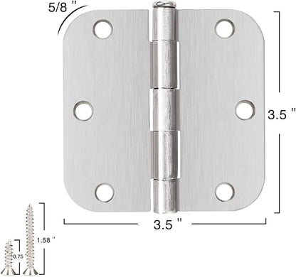 18 Pack Brushed Nickel Door Hinges 3 1/2 Inch Interior Door Hinges 3.5 Inch Rounded 5/8” Radius Corners No-Squeak Sturdy Flat Iron Construction Standard Residential Hardware for Bedroom Home Indoor